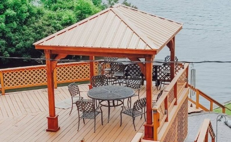 cedar hip roof pavilion with metal roof