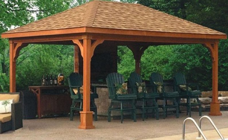 small cedar pavilion with a hip roof