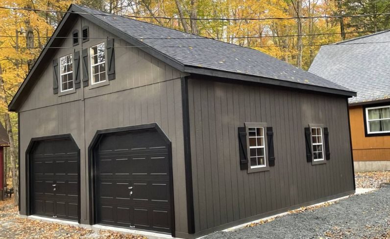 Contemporary two-car garage with dark colors
